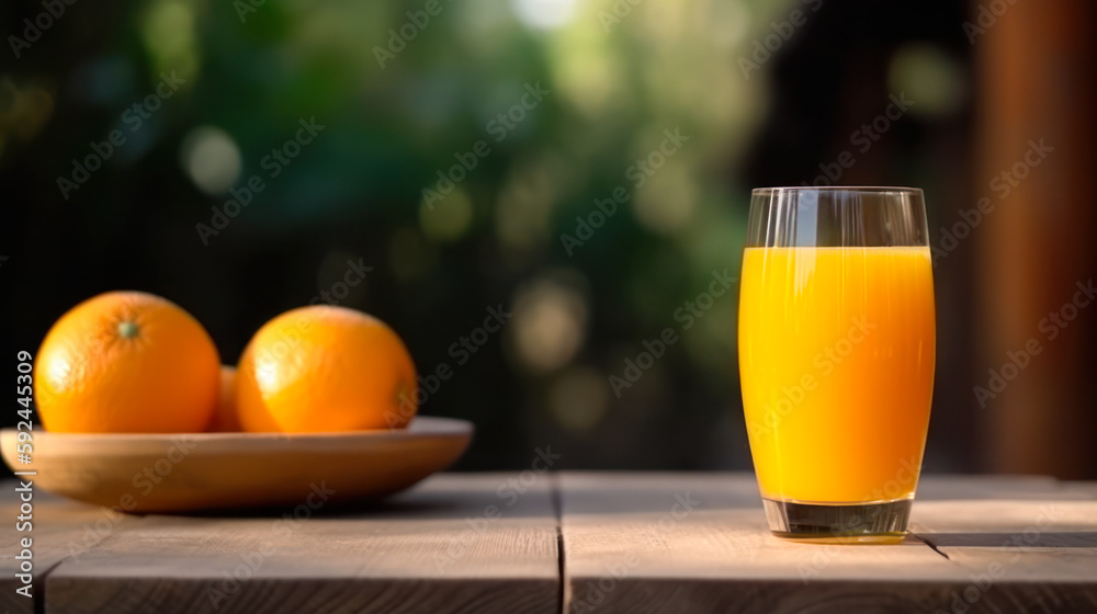 glass orange juice on table, fresh citrus summer drink panorama generative ai glass orange juice on table, fresh citrus summer drink panorama generative ai