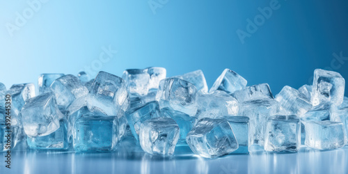 frozen ice cubes on blue background generative ai