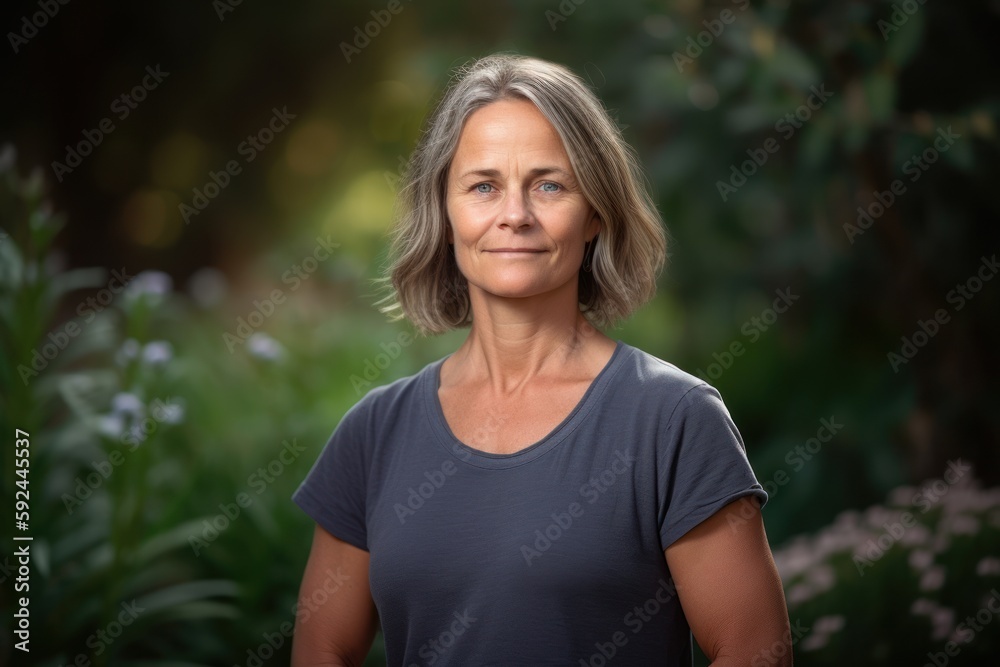 Portrait of a beautiful senior woman with grey hair in the garden Portrait of a beautiful senior woman with grey hair in the garden