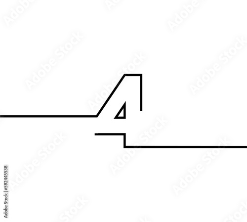 vector design line number 4 four with sticking out to 2 sides. in black on a white background. number line