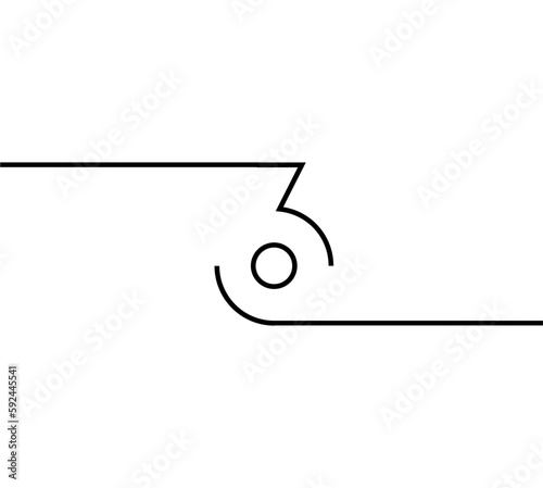 vector design line number 6 six with sticking out to 2 sides. in black on a white background. number line