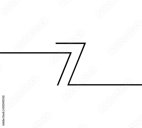 vector design line number 7 seven with sticking out to 2 sides. in black on a white background. number line
