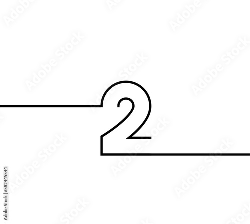 vector design line number 2 two with sticking out to 2 sides. in black on a white background. number line
