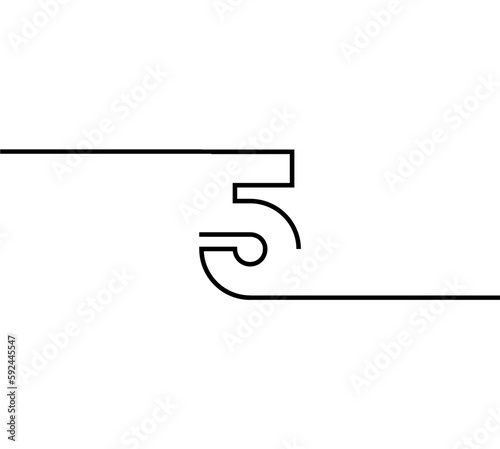 vector design line number 5 five with sticking out to 2 sides. in black on a white background. number line