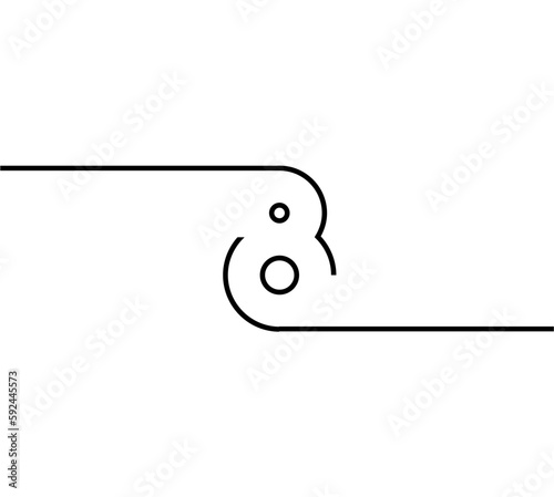 vector design line number 8 eight with sticking out to 2 sides. in black on a white background. number line