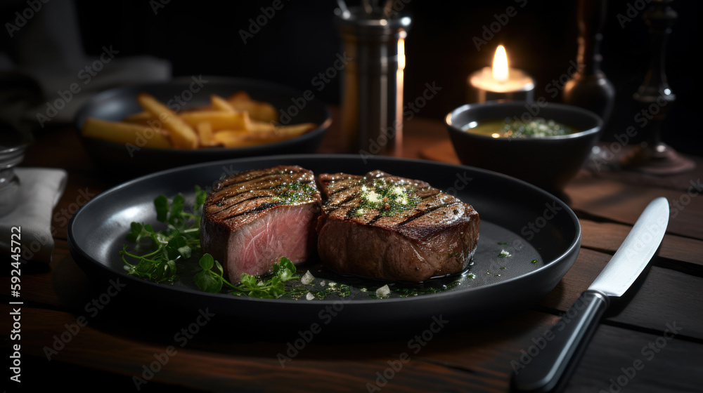 classic french grill beef steak on plate generative ai classic french grill beef steak on plate generative ai
