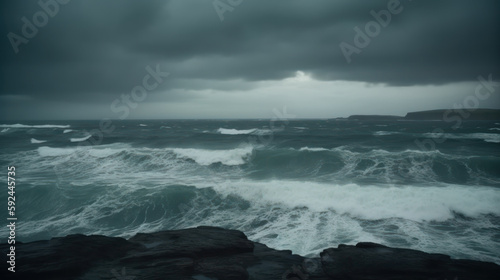 raging ocean waves in cloudy weather  stormy sea generative ai