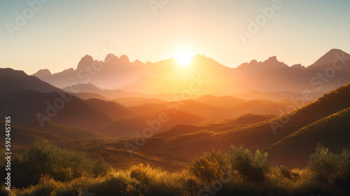 hot summer light, rising sun in the morning mountains travel landscape generative ai