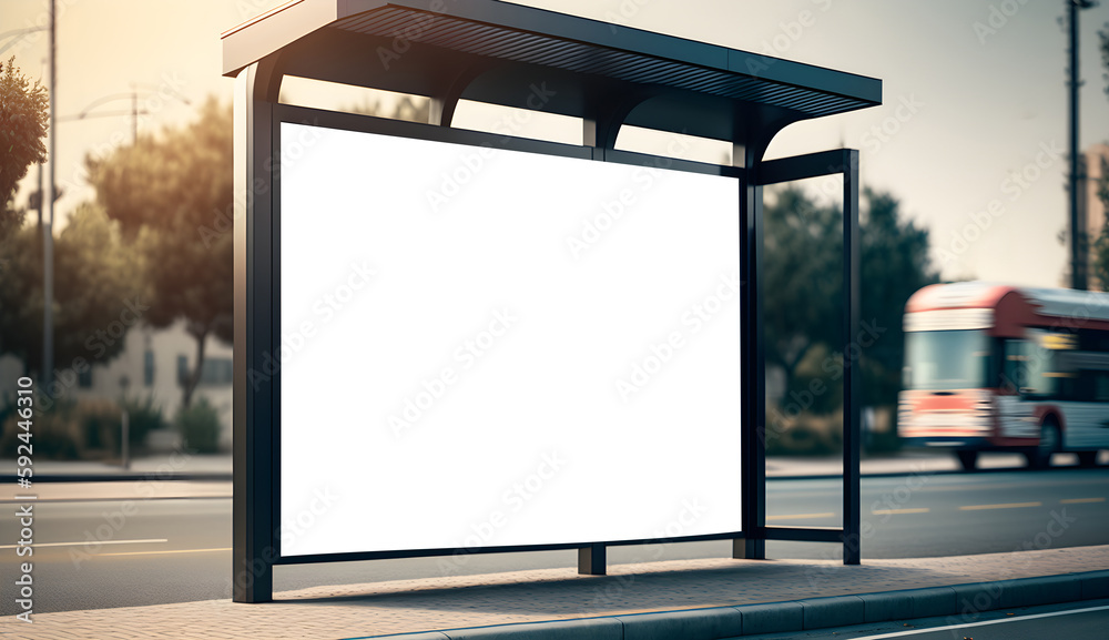 Fototapeta premium Empty space advertisement board square, square blank white signboard in city square, generative ai 