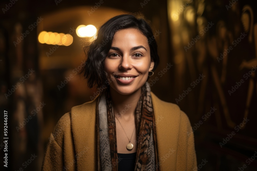 Portrait of a beautiful young woman smiling and looking at the camera Portrait of a beautiful young woman smiling and looking at the camera