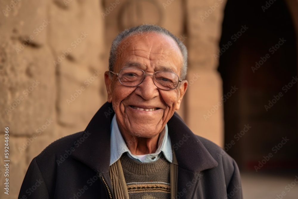 Portrait of an old asian man smiling and wearing a coat