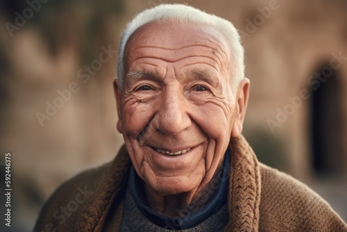 Portrait of an elderly man smiling at the camera in the street © Robert MEYNER