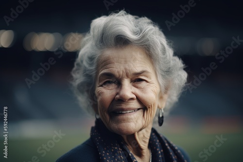 Portrait of an elderly woman on the background of the stadium. © Robert MEYNER