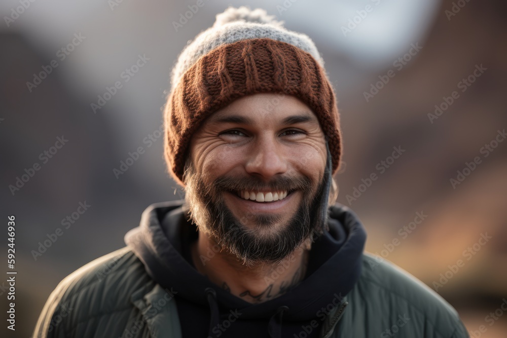 Portrait of a smiling young man wearing a hat and coat outdoors Portrait of a smiling young man wearing a hat and coat outdoors