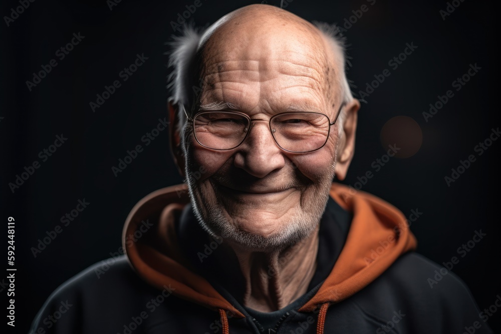 Obraz premium Portrait of an old man with glasses on a black background.