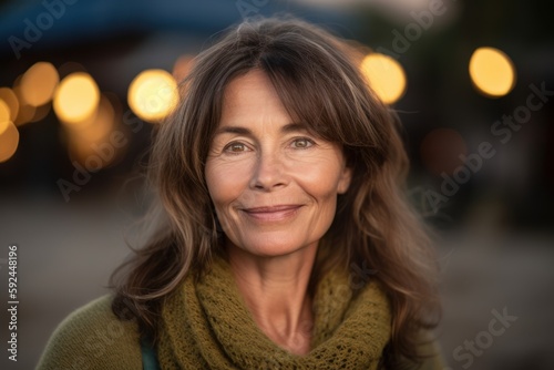 Portrait of a smiling middle-aged woman on a city street