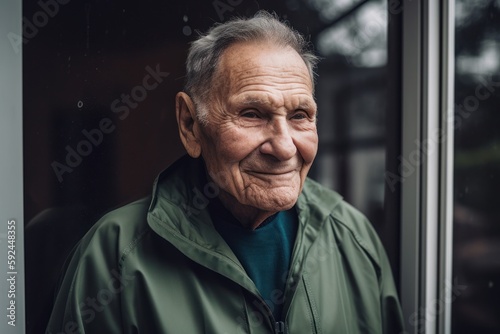 Portrait of an elderly man standing in front of a window. © Robert MEYNER