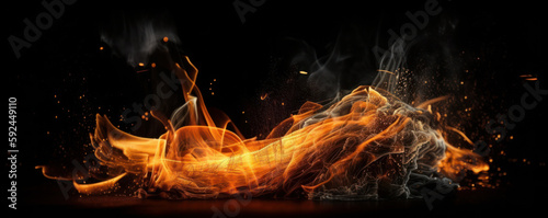 Intense inferno of a bonfire against a black background, adding warmth and energy to your designs. AI Generative © sorapop