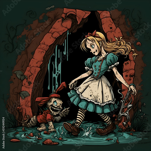 Tablou canvas rococopunk Disney Alice and wonderland meets Freddy Krueger, Alice meets Freddy