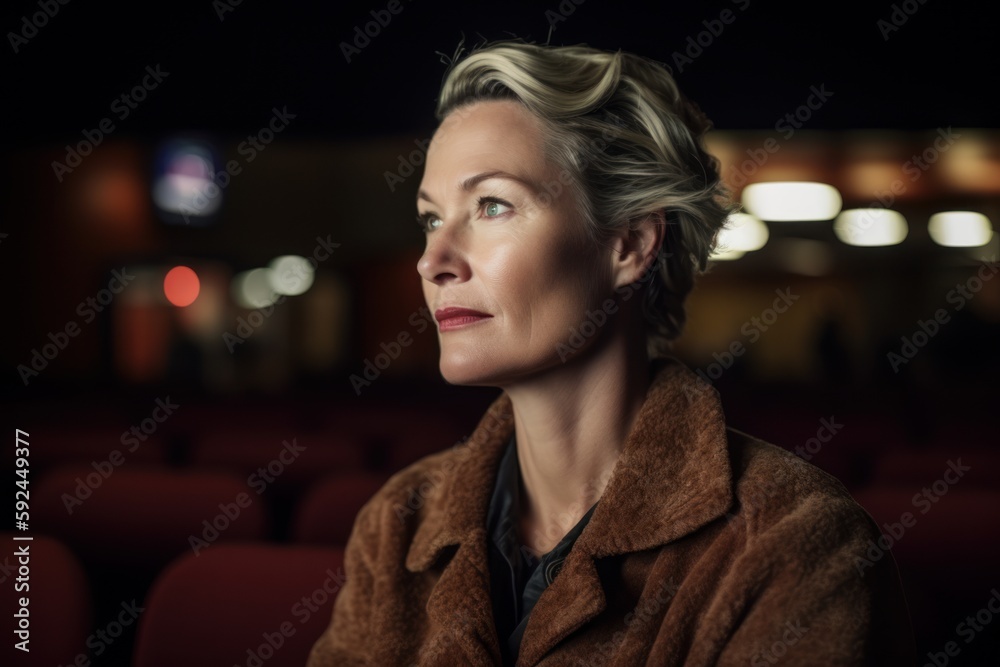 Portrait of a beautiful woman in a movie theater, looking away Portrait of a beautiful woman in a movie theater, looking away