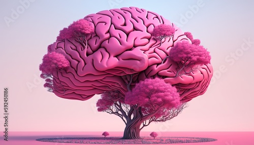 pink brain tree by ai generative photo