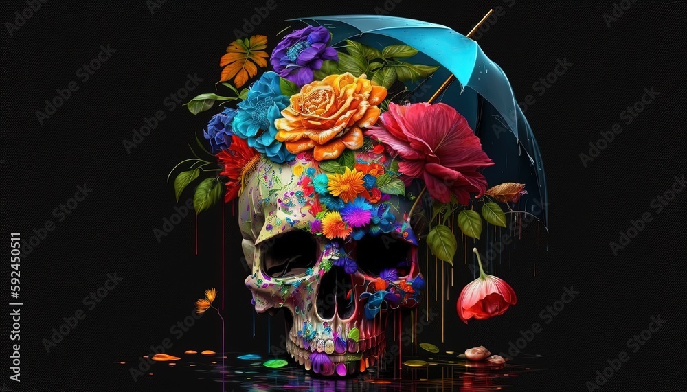 colorful skull by ai generative