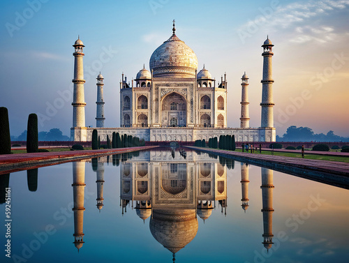 Breathtaking Shot of Taj Mahal Reflecting in the water - generative ai