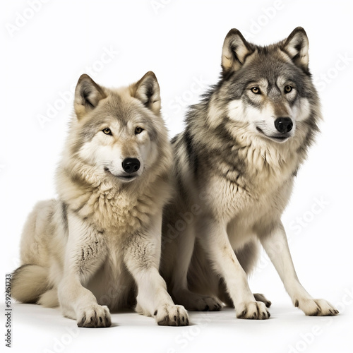 Wolf  Canis lupus  is the largest carnivore of the canine family  Canidae   white Background  AI generated