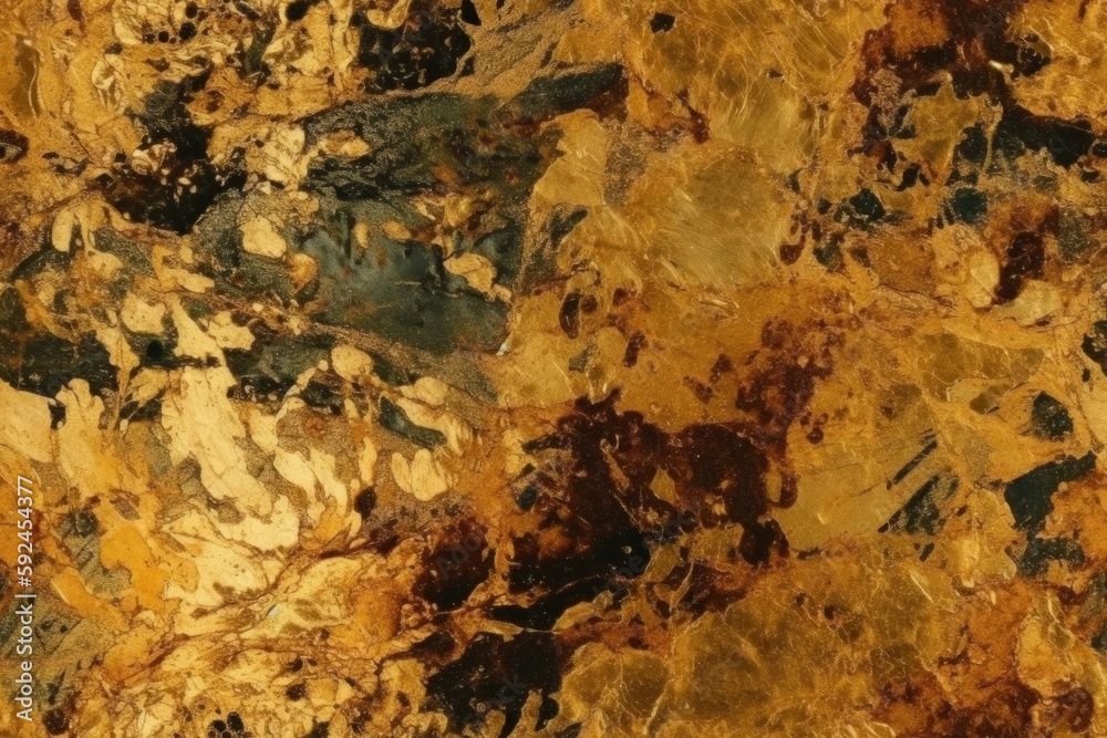 Seamless gold leaf background texture. Shiny golden yellow crumpled metallic foil pattern. AI generated, human enhanced