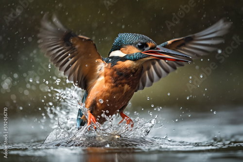 Illustration of  a kingfisher hunting fishes © Martin Rettenberger