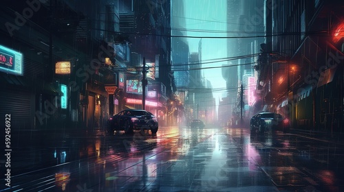 Late night city, cyberpunk, futuristic, Generative ai