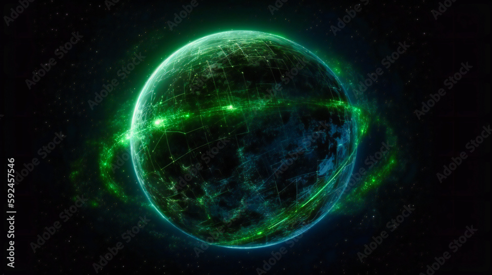 Obraz premium Digital green futuristic globe