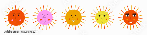 Smiling sun, abstract personage, mascot design, funny face, cute icon. photo