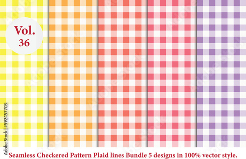  Plaid lines Pattern checkered Bundle 5 Designs Vol.36,vector Tartan seamless