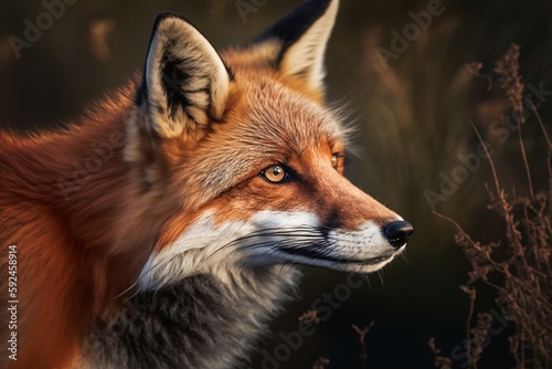 A breathtaking close-up photo of a wild red fox. AI