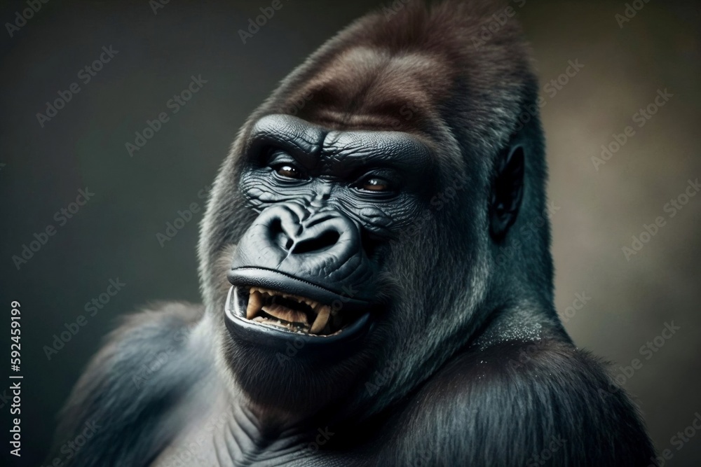 Close-Up Portrait of a Happy Gorilla Model Posing. AI