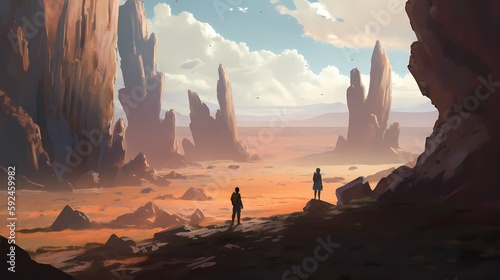 The desert planet is known for its stunning rock formations, which rise up from the sand like massive sculptures. 