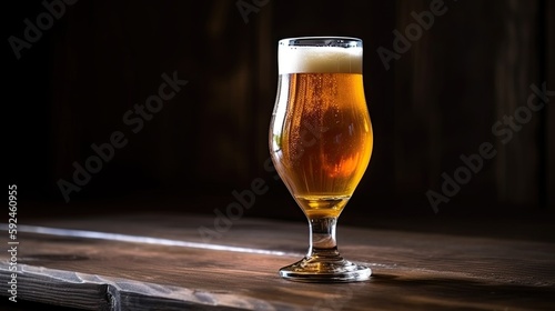 Glass of beer on a table in a bar Generative AI