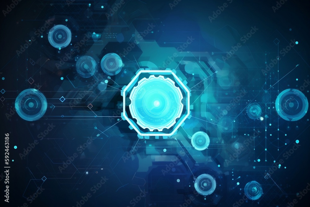 Vector illustration gear wheel, hexagons and circuit board, Hi-tech digital technology and engineering concept, Abstract futuristic on light blue color background. generative AI Vector illustration gear wheel, hexagons and circuit board, Hi-tech digital technology and engineering concept, Abstract futuristic on light blue color background. generative AI