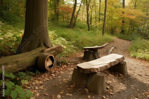 Fallen logs provide a natural seating area to rest and take in the surroundings. Generative AI 
