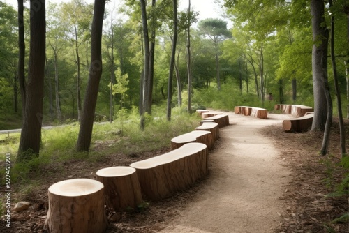 Fallen logs provide a natural seating area to rest and take in the surroundings. Generative AI   © Kanisorn