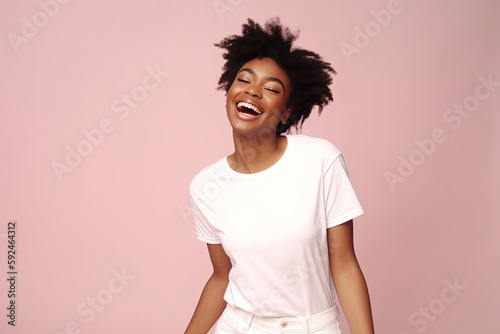 Young black woman in white t-shirt mock up Generative AI