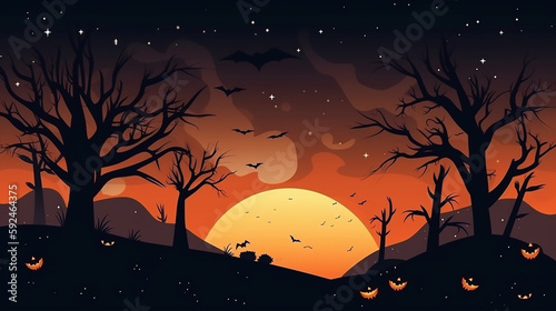 illustrated Halloween night landscape