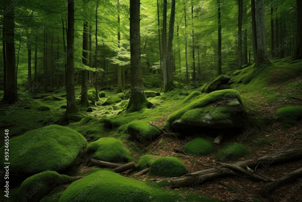 Serene silence of the forest allows for introspection and inner peace. Generative AI