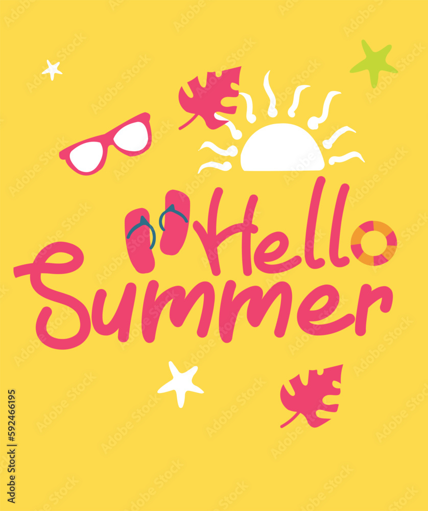 Hello summer vector illustration. Colorful vector designs for summer