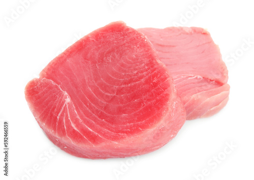 Fresh raw tuna fillets on white background