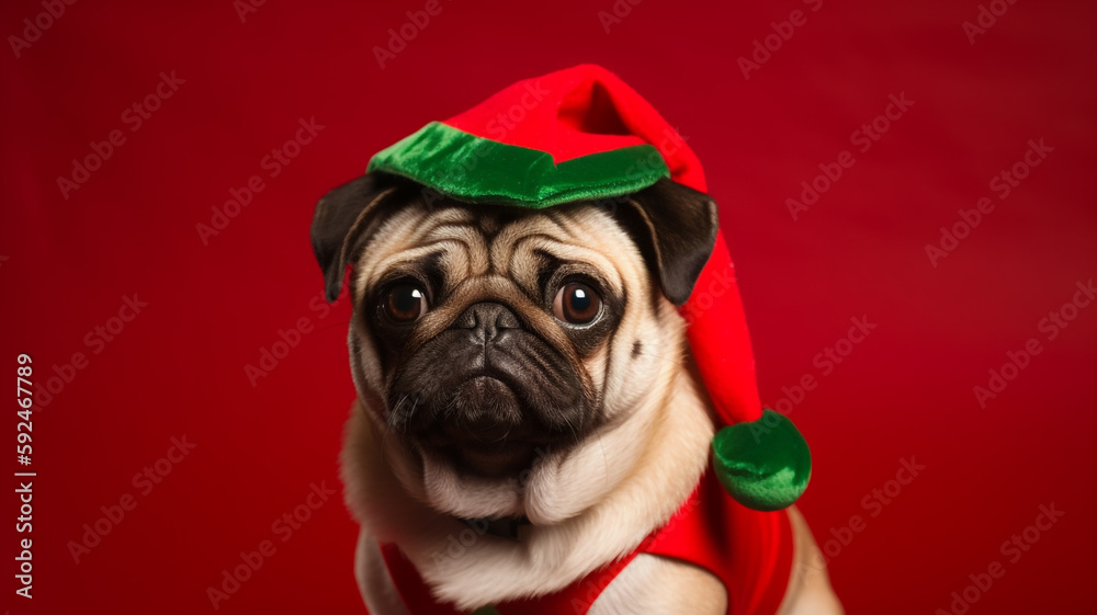 Pug in an elf costume christmas
