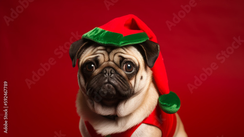Pug in an elf costume christmas © Dan