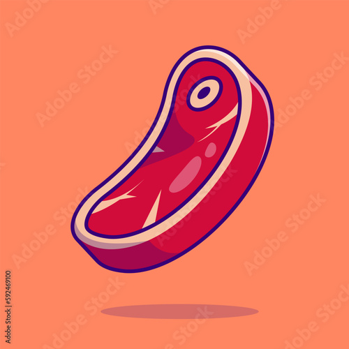 Floating Beef Steak Cartoon Vector Icon Illustration. Food Object Icon Concept Isolated Premium Vector. Flat Cartoon Style