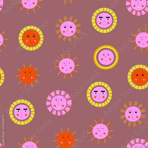 Smiling sun, abstract personage, mascot design, funny face, cute icon.